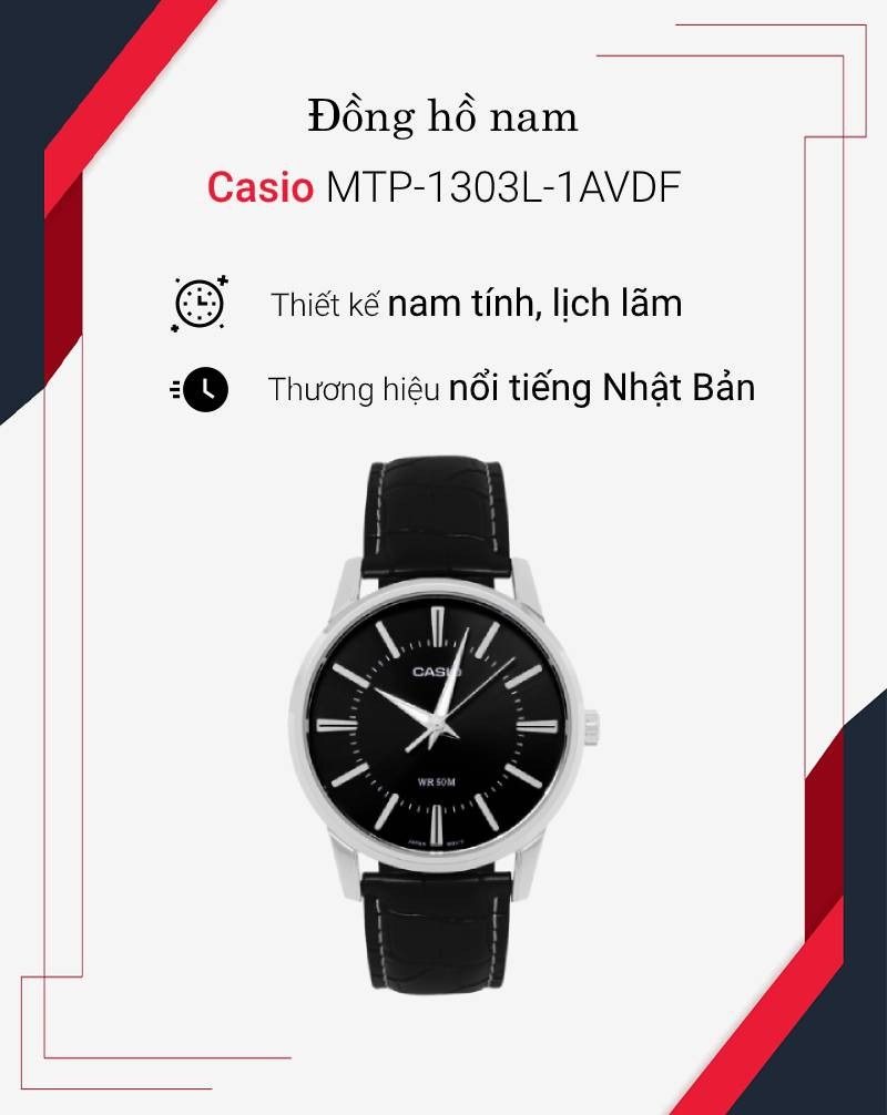 Đồng hồ Casio MTP-1303L-1AVDF mang kiểu dáng sang trọng