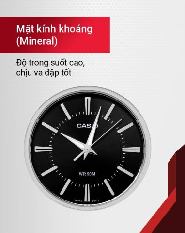 Đồng hồ nam Casio MTP-1303L-1AVDF với thiết kế mặt kính khoáng trong suốt