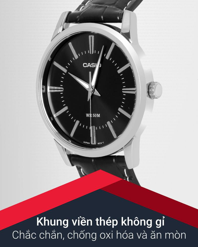 Đồng hồ nam Casio MTP-1303L-1AVDF với khung viền thép không gỉ và dây đeo da cao cấp