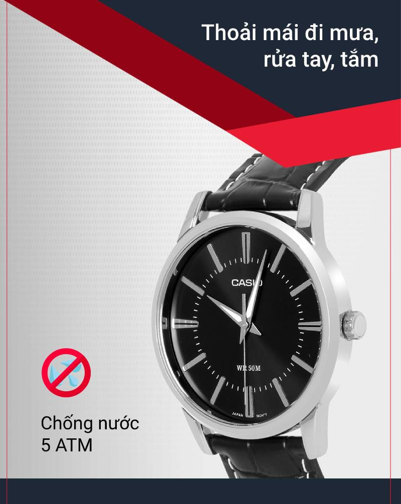 Đồng hồ Casio MTP-1303L-1AVDF có hệ số chống nước 5 ATM