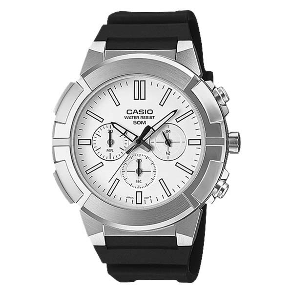 Đồng hồ Casio nam MTP-E500-7AVDF với ba mặt số phụ, phong cách thể thao mạnh mẽ, nằm trong chương trình mua 1 tặng 1 đồng hồ.