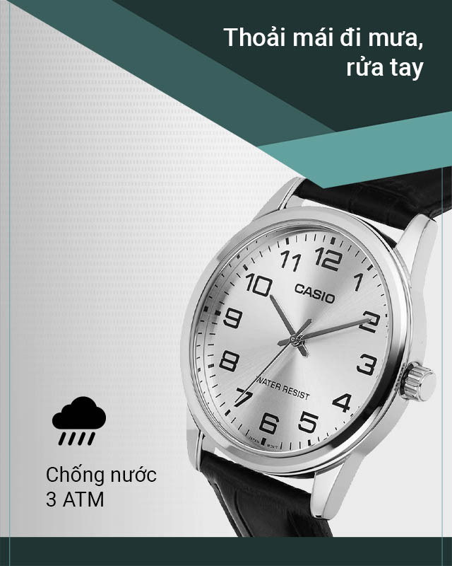 Đồng hồ nam Casio MTP-V001L-7BUDF có khả năng chống nước 3 ATM
