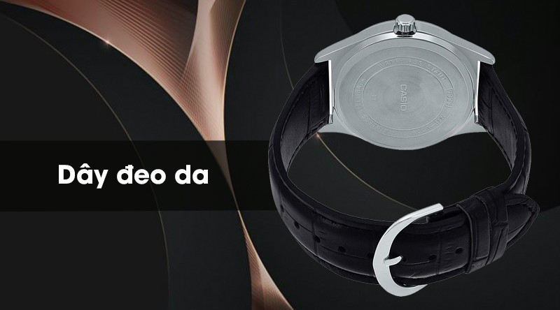 Dây đeo da màu đen của đồng hồ Casio MTP-V006L-7BUDF nam mang lại cảm giác êm ái.