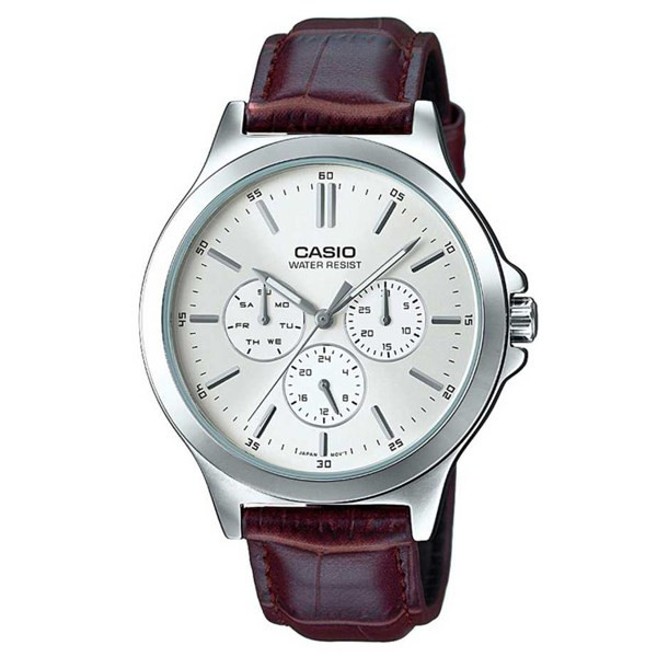Đồng hồ Casio nam MTP-V300L-7AUDF dây da, mặt trắng trẻ trung, là cơ hội để mua 1 tặng 1 đồng hồ giá trị.