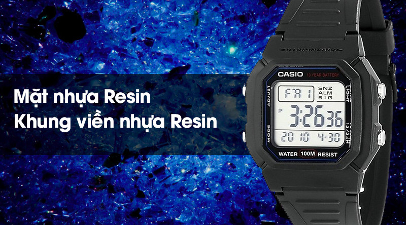 Cận cảnh bộ vỏ chắc chắn và bền bỉ của đồng hồ Casio W-800H-1AVDF