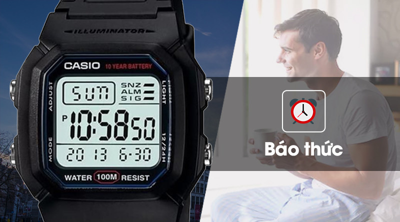 Giao diện cài đặt báo thức hàng ngày của đồng hồ Casio W-800H-1AVDF