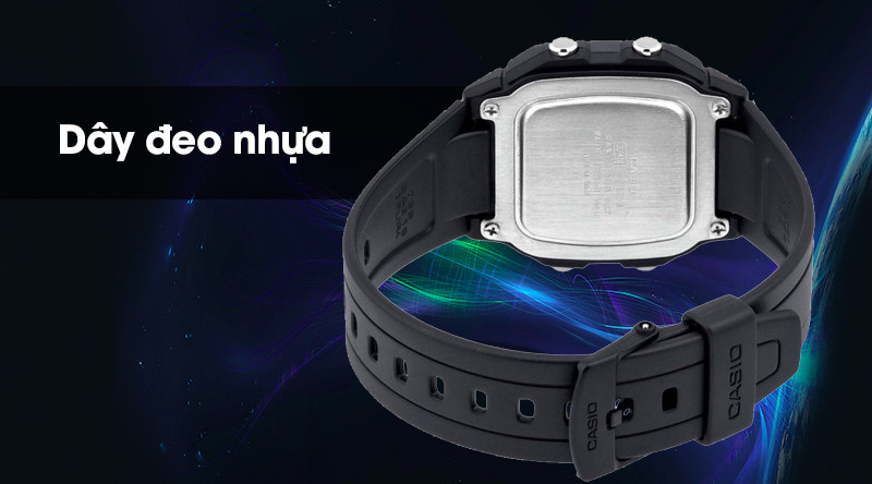 Dây đeo nhựa nhẹ nhàng, bền bỉ và thông thoáng của đồng hồ Casio W-800H-1AVDF