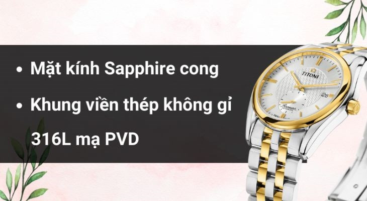Đồng hồ Titoni thiết kế mặt kính Sapphire cong cao cấp