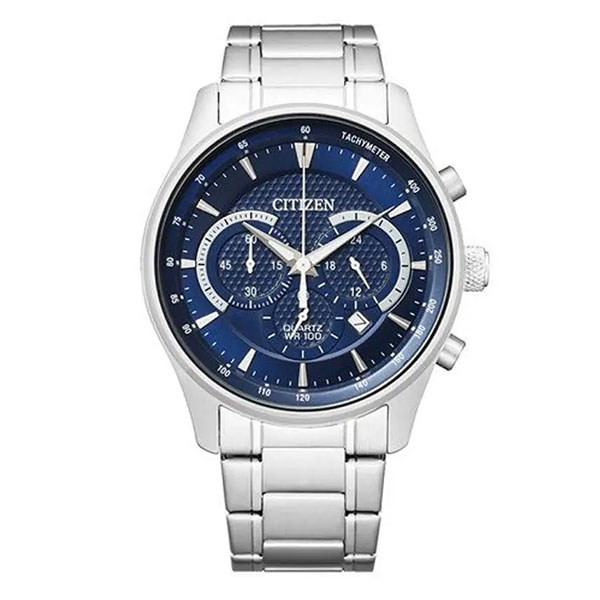 Đồng hồ Citizen nam mặt xanh AN8190-51L dây thép không gỉ, chức năng bấm giờ Chronograph