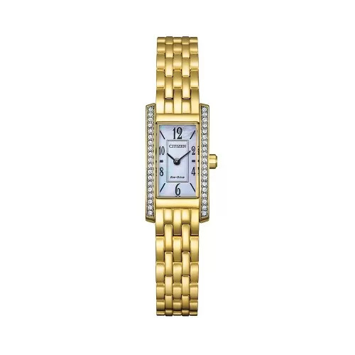 Dây đồng hồ Citizen chính hãng nữ Eco-Drive EG7112-59D với mặt số xà cừ và dây thép không gỉ mạ vàng hồng