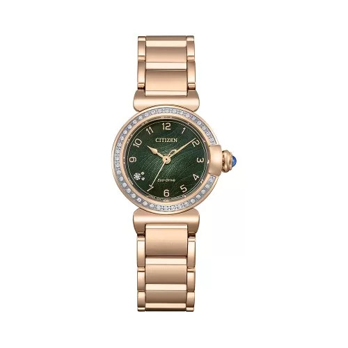 Đồng hồ Citizen Eco-Drive nữ L EM1123-62X với mặt xanh lá và chi tiết đá quý