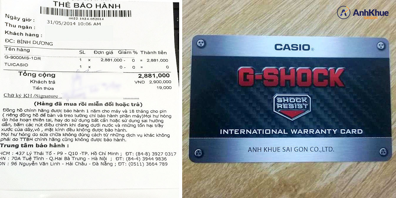 Phiếu bảo hành đồng hồ Casio chính hãng tại Việt Nam
