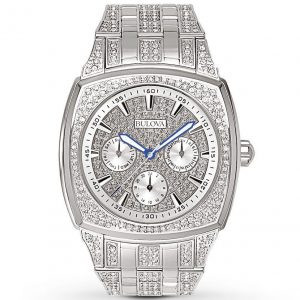 Đồng hồ nam mặt vuông đính đá Bulova 96C002 bạc sang trọng, tổng quan thiết kế