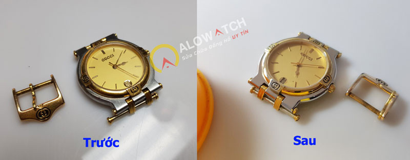 Đánh bóng và mạ vàng lại phần bezel đồng hồ Gucci tại Alowatch, cũng áp dụng cho dây đồng hồ mạ vàng 18K
