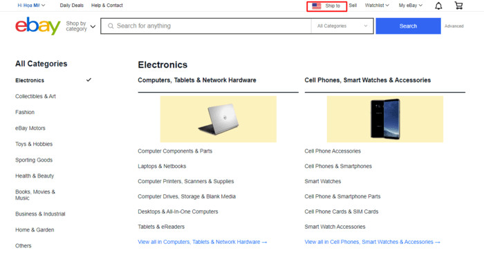 Tối ưu tìm kiếm khi đấu giá đồng hồ trên eBay bằng cách chọn Ship to US