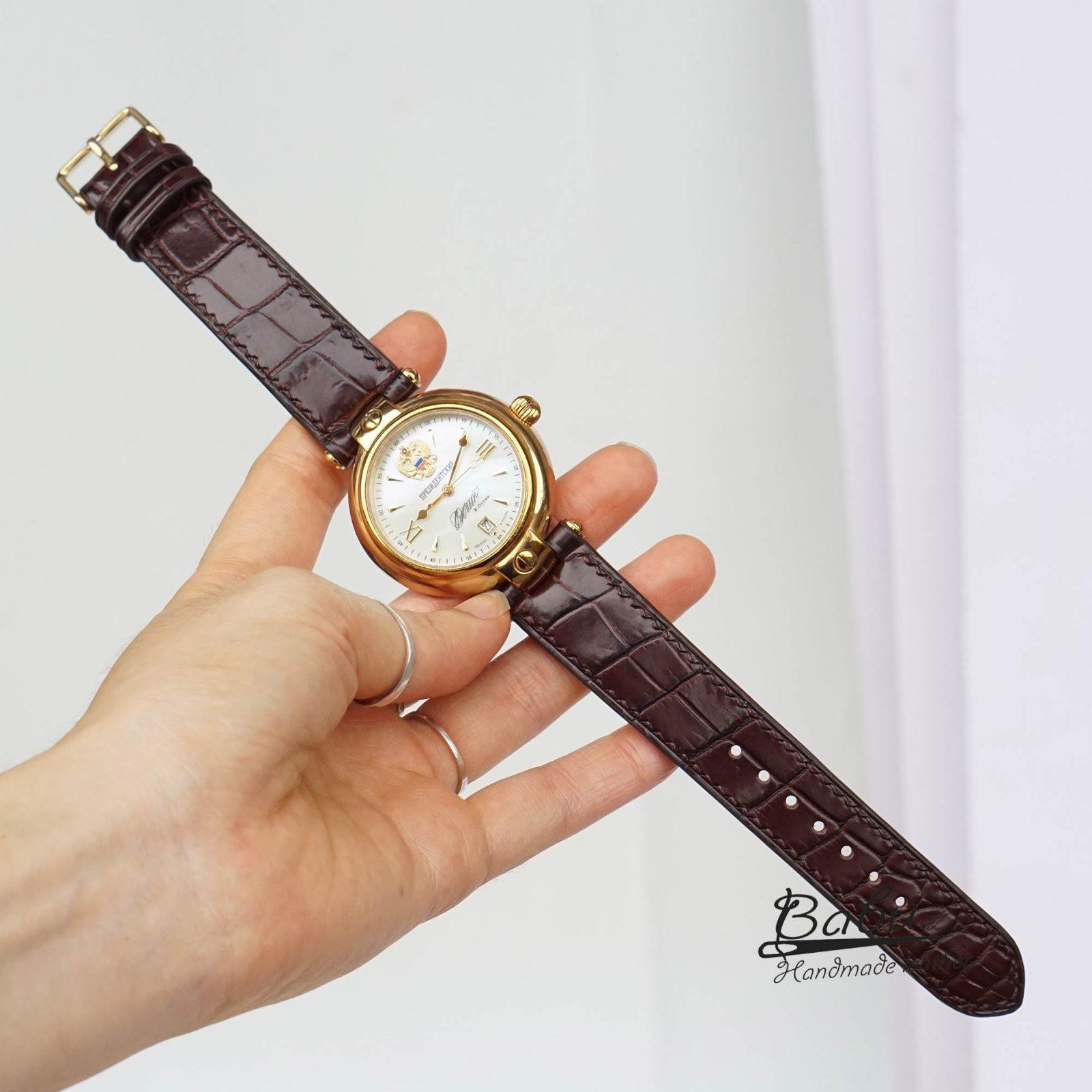 Dây da đồng hồ nam xịn từ da cá sấu 22mm