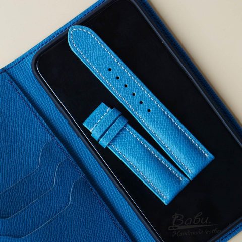 Dây da đồng hồ màu xanh dương Epsom cao cấp.