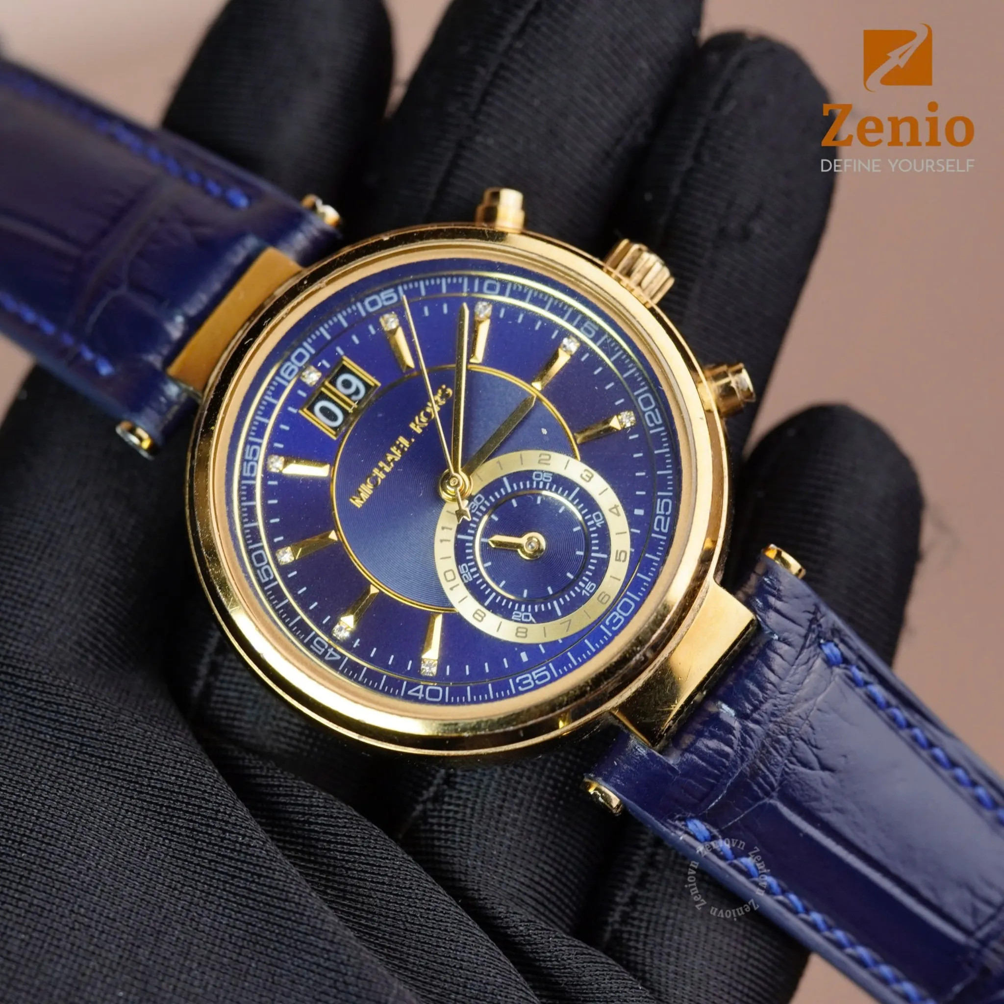 Dây da đồng hồ Michael Kors Sawyer da cá sấu màu xanh navy