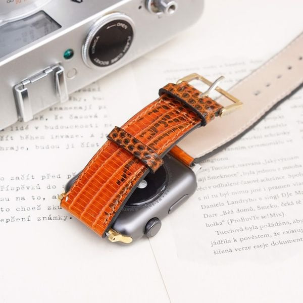 Dây da kỳ đà màu nâu vàng thời trang cho Apple Watch Series 4