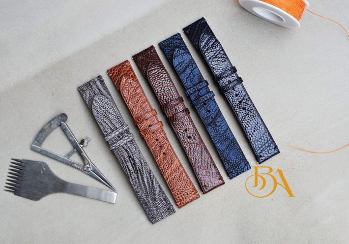Dây da đồng hồ cao cấp từ da chân đà điểu sản xuất tại xưởng