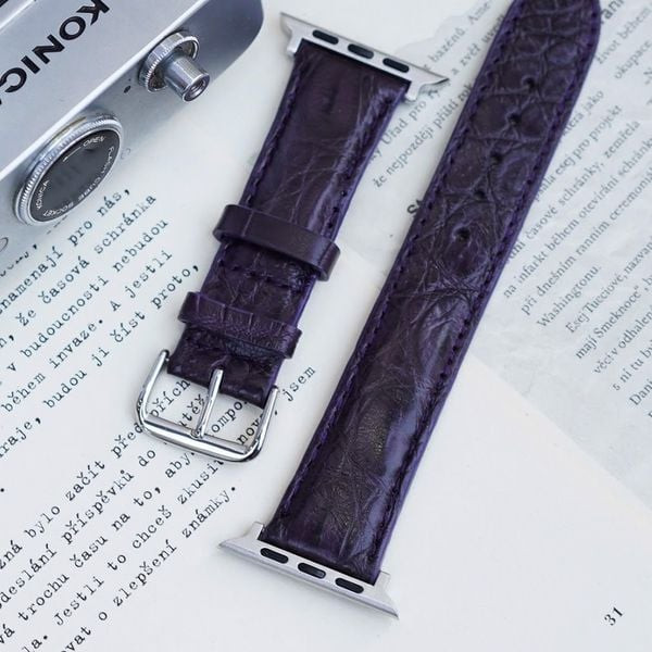 Dây đồng hồ Apple Watch da cá sấu handmade cao cấp, màu nâu đậm