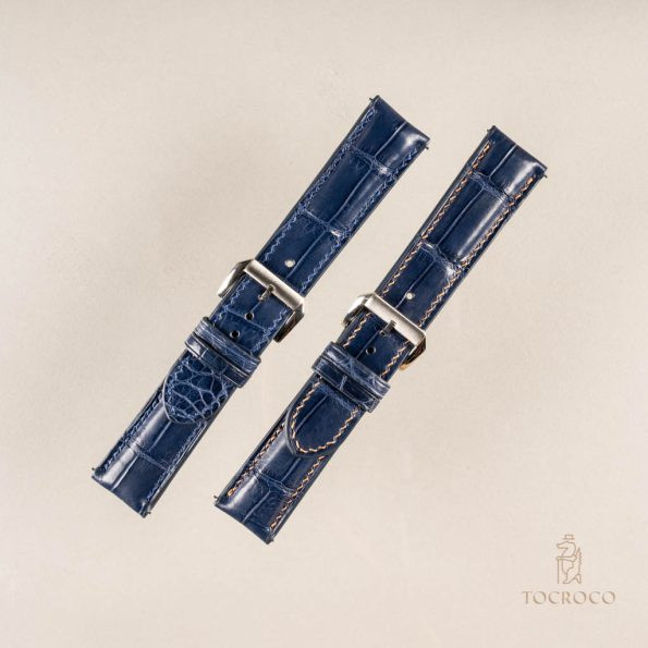 Dây da đồng hồ xanh navy Tocroco từ da cá sấu