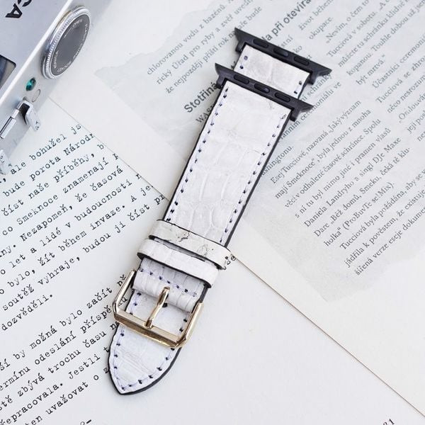 Dây đồng hồ Apple Watch da cá sấu bạch tạng handmade đẳng cấp