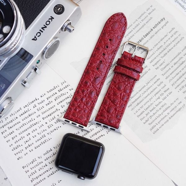 Dây đồng hồ Apple Watch da cá sấu handmade màu đỏ cá tính