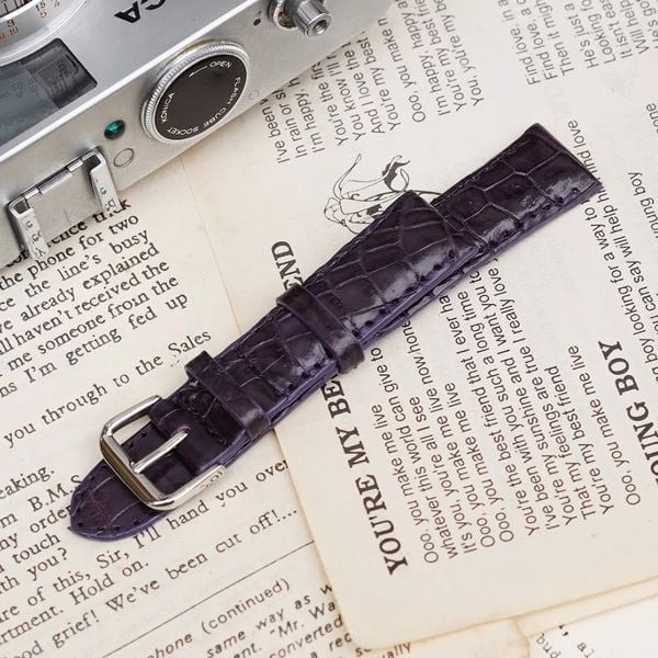Dây đồng hồ da cá sấu handmade màu tím độc đáo, kích thước size 20