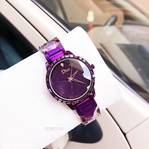 Đồng hồ Dior nữ màu tím dây thép không gỉ mặt đá sang trọng