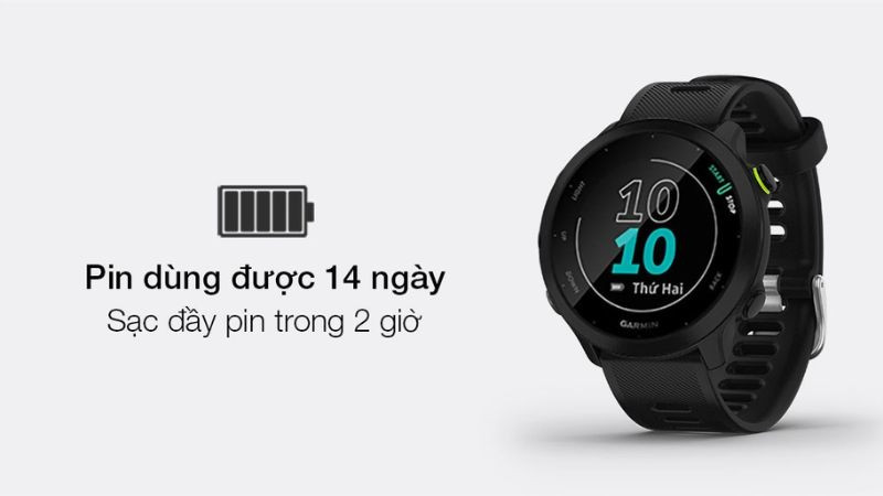 Biểu đồ so sánh thời lượng pin đồng hồ thông minh Garmin Forerunner 55 với GPS