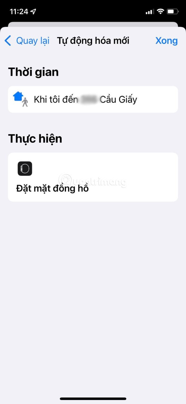 Xác nhận hoàn tất cài đặt đồng hồ Apple Watch tự động theo vị trí