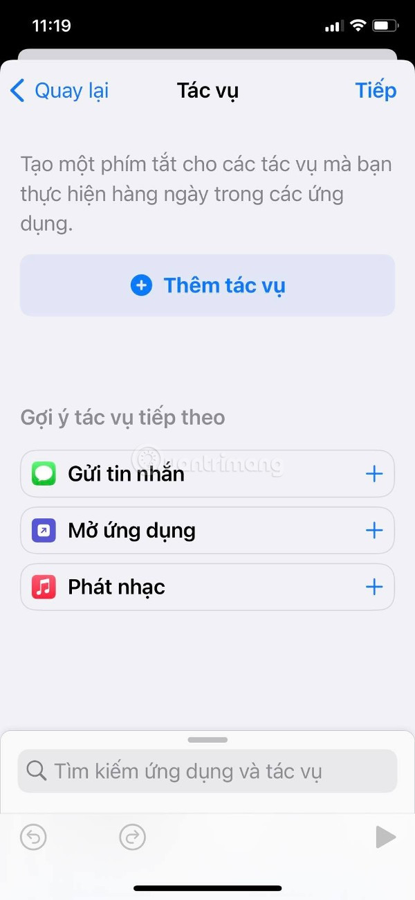 Tìm kiếm ứng dụng và tác vụ trong Shortcuts để cài đặt đồng hồ Apple Watch