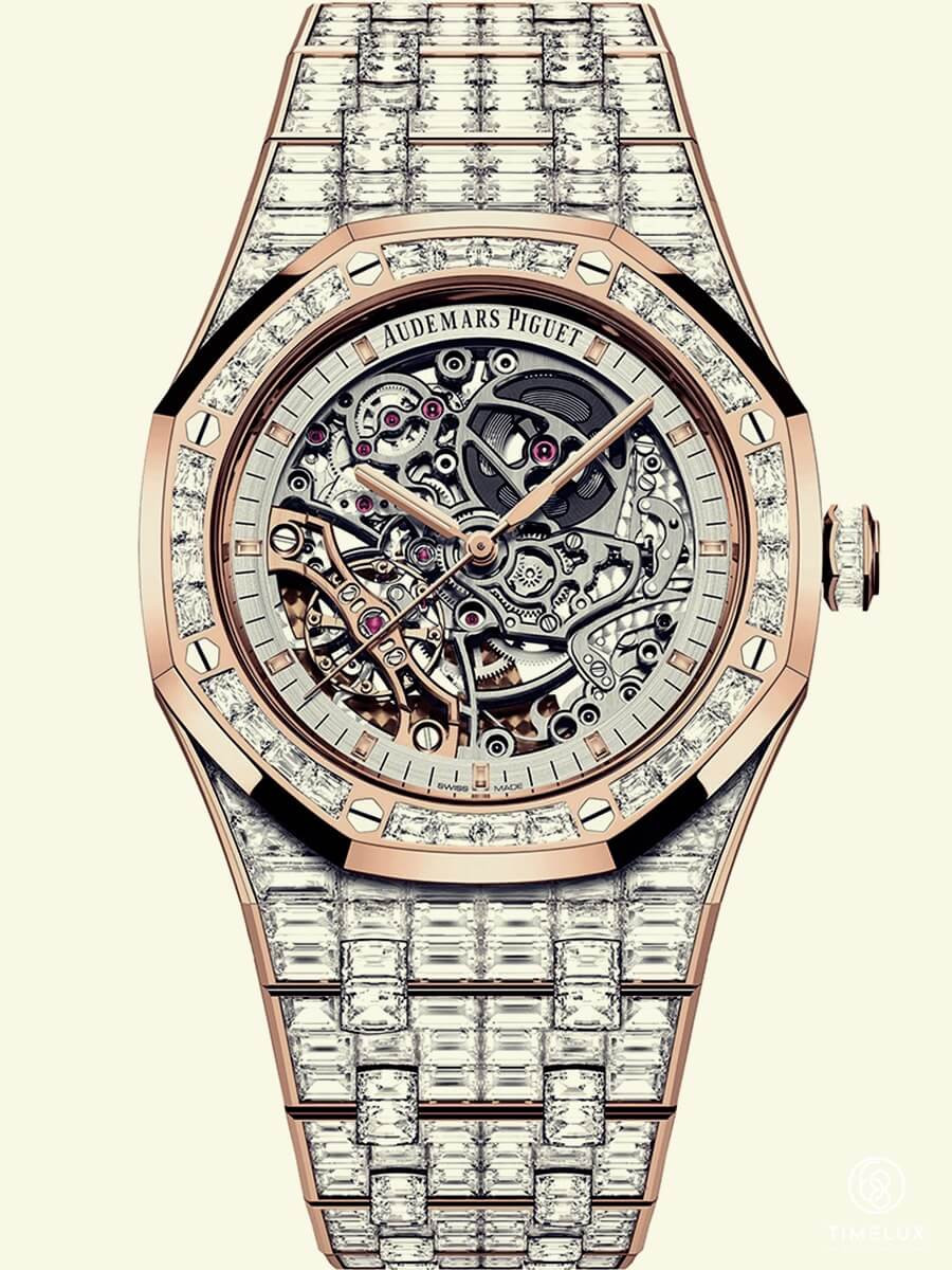Đồng hồ Audemars Piguet Royal Oak 41mm full đá kim cương baguette ấn tượng