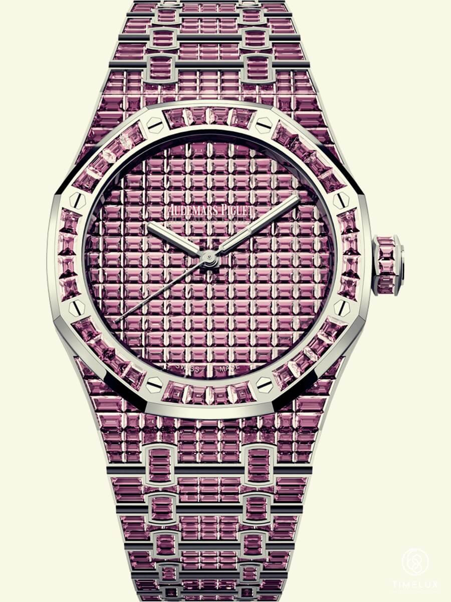 Đồng hồ Audemars Piguet Royal Oak full đá Pink Tourmaline ruby hồng nhẹ nhàng