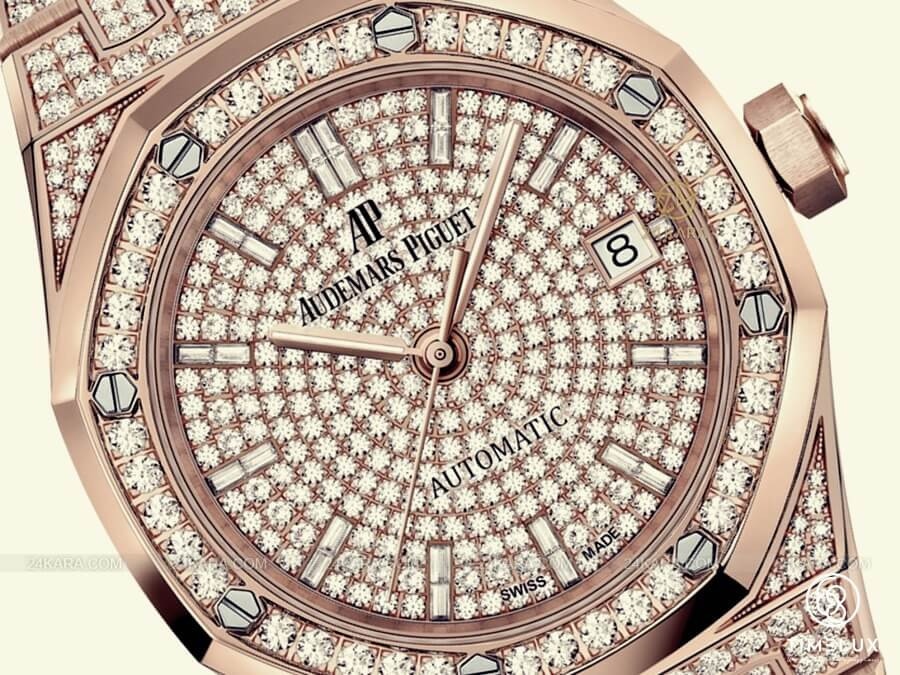 Đồng hồ Audemars Piguet Royal Oak full đá vàng hồng đính kim cương tự nhiên