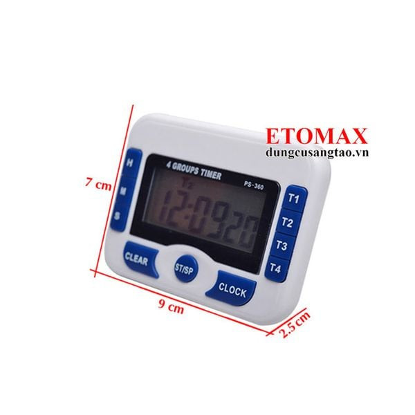 Cận cảnh mặt trước và mặt sau của đồng hồ bấm giờ đếm ngược PS-360