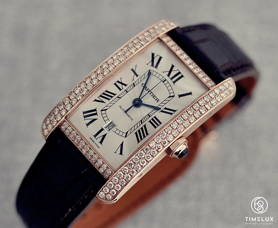 Đồng hồ Cartier nữ chính hãng Tank Americaine đính kim cương lấp lánh