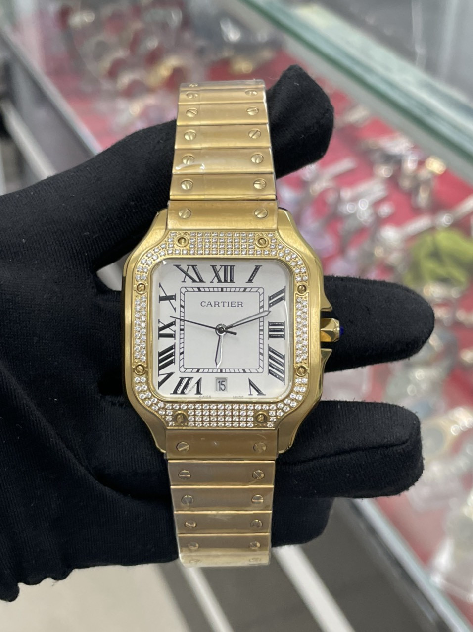 Đồng hồ Cartier mặt vuông đính đá nam đẳng cấp