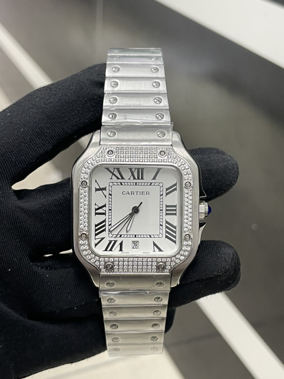 Đồng hồ Cartier mặt vuông đính đá phiên bản cao cấp chuẩn Nhật