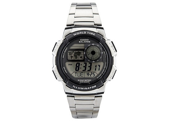 Đồng hồ Casio AE-1000WD-1AVDF màu bạc, mẫu thể thao nam tính với màn hình hiển thị số lớn, phản ánh **giá bán đồng hồ Casio chính hãng** hợp lý cho dòng bền bỉ