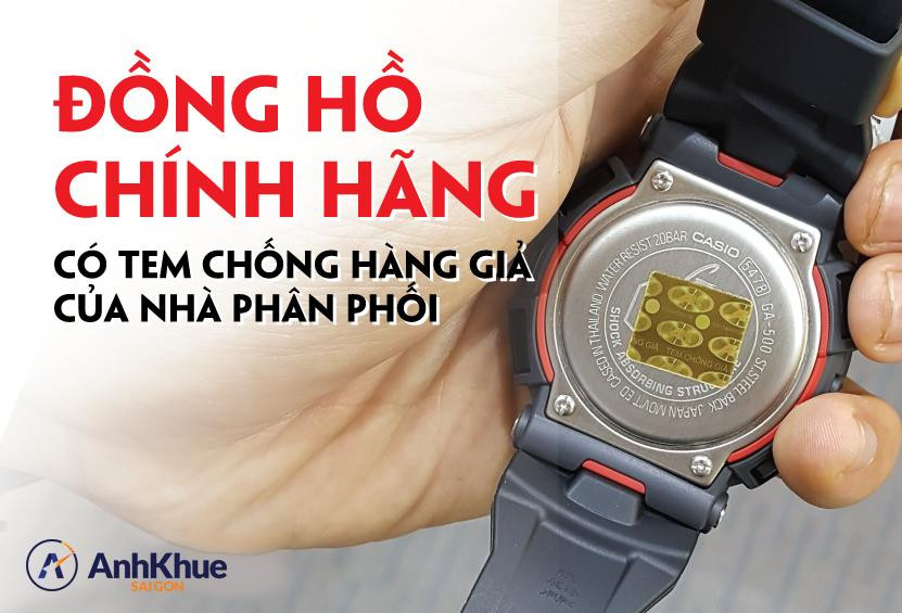 Kiểm tra tem vàng chống giả của Anh Khuê để xác định bảo hành đồng hồ Casio chính hãng