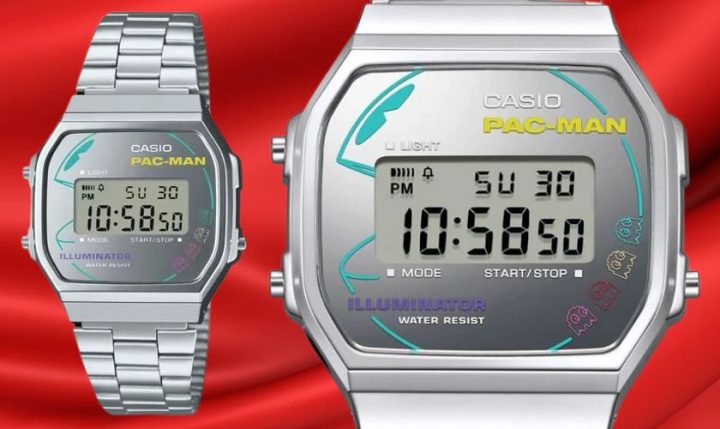 Đồng hồ Casio Pacman A168WEPC-7ADR với mặt số điện tử và dây thép không gỉ, lựa chọn bền đẹp cho học sinh nam.