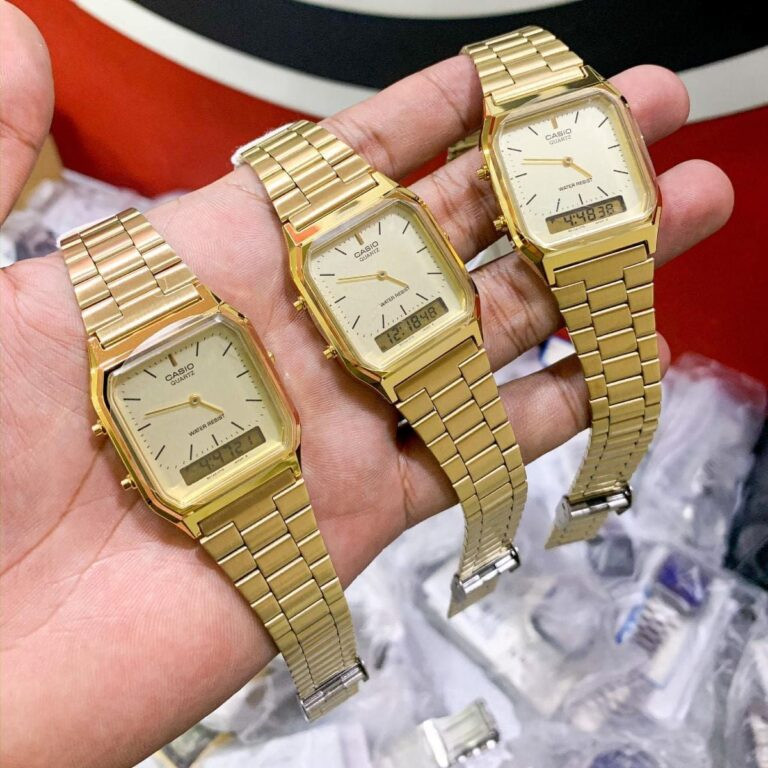 Đồng hồ Casio điện tử mạ vàng AQ-230GA-9DMQ có hiển thị kim và số