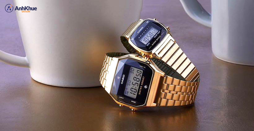 Đồng hồ Casio đính kim cương điện tử hiển thị tính năng đèn LED và bấm giờ