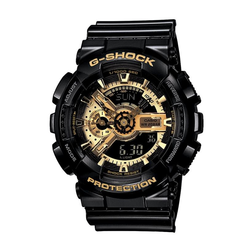 Đồng hồ Casio G-Shock GA-110GB-1ADR với thiết kế mạnh mẽ và tông màu đen vàng đặc trưng.