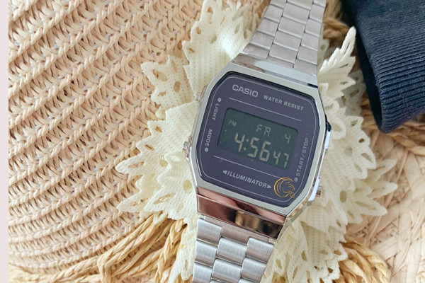 Đồng hồ điện tử Casio nữ giá rẻ A168 Vintage mặt tráng gương bạc