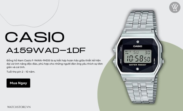 đồng hồ Casio A159WAD-1DF cho dân chạy bộ, thiết kế cổ điển pha hiện đại