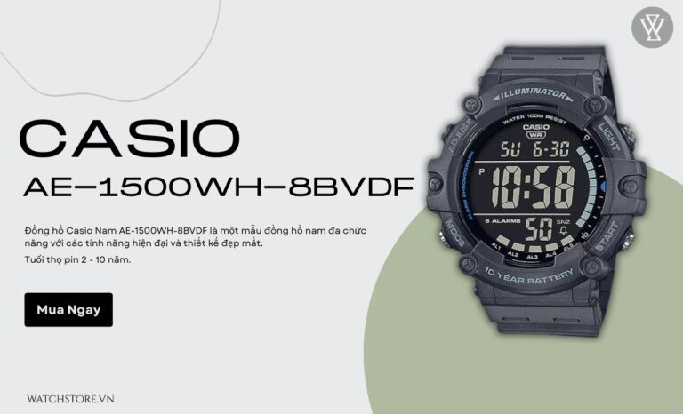 đồng hồ Casio AE-1500WH-8BVDF cho chạy bộ, pin 10 năm