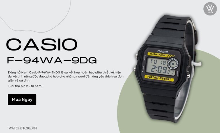 đồng hồ Casio F-94WA-9DG cho người chạy bộ, thiết kế nhỏ gọn